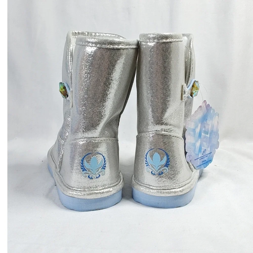 Disney Frozen Boots Silver Anna Elsa Faux Fur Metallic Snowflake Toddler 10 New